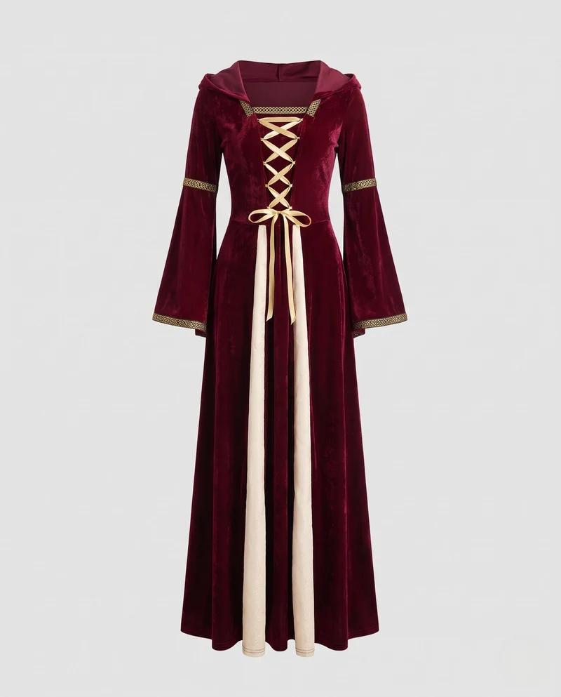 Damen Märchenhafte Robe mit Kapuze und schwingenden Ärmeln Drune
