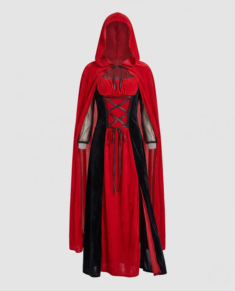 Damen Märchenhaftes Kapuzenkleid mit elegantem Tüll und Rüschendetails Drune