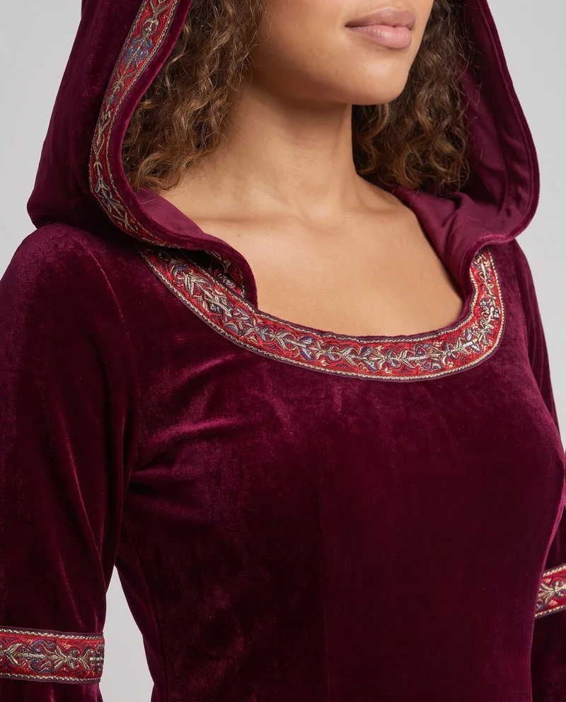 Damen Märchenhaftes Kapuzenkleid mit eleganten Krawattenärmeln Drune