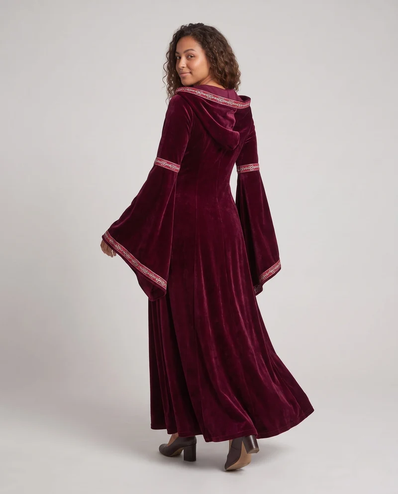 Damen Märchenhaftes Kapuzenkleid mit eleganten Krawattenärmeln Drune