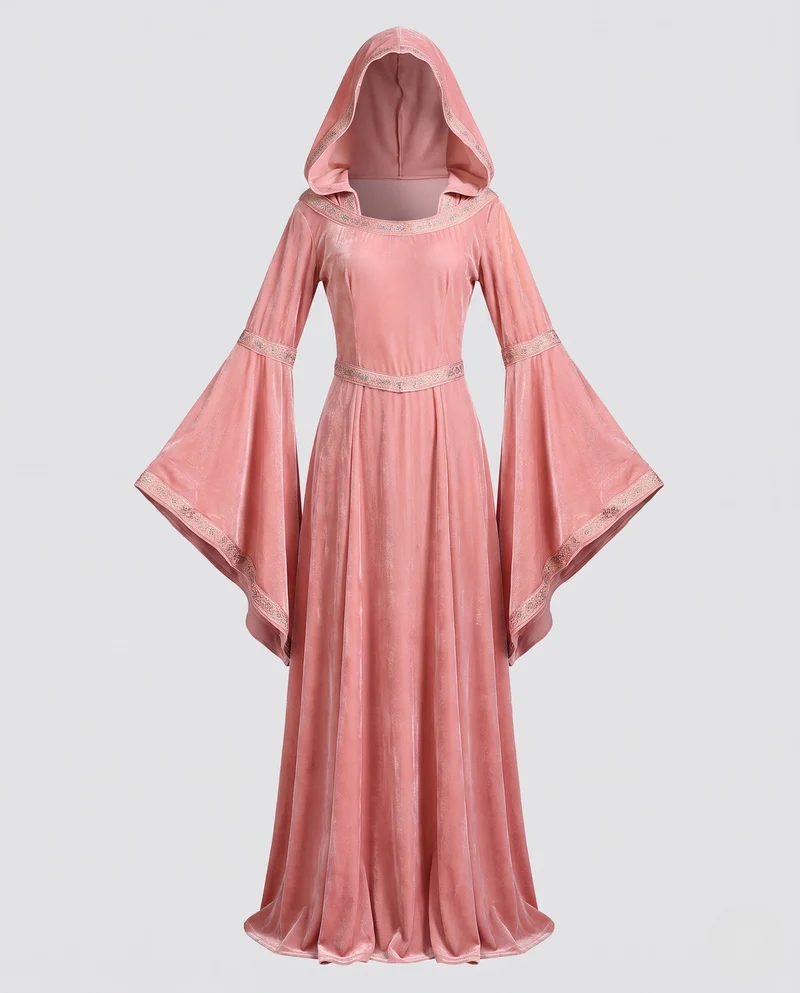 Damen Märchenhaftes Kapuzenkleid mit weit ausgestellten Ärmeln Drune