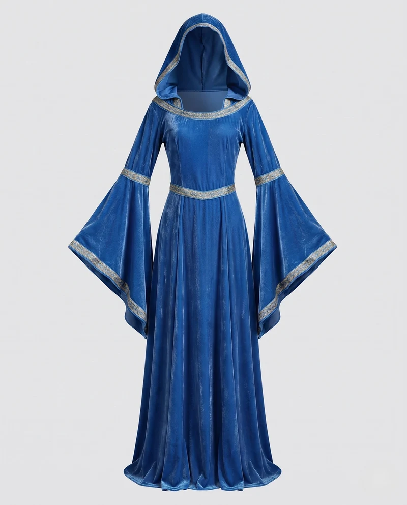 Damen Märchenhaftes Kapuzenkleid mit weit ausgestellten Ärmeln Drune