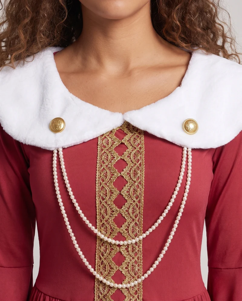 Damen märchenhaftes Königinnenkostüm mit eleganten Details und schimmernder Verzierung Drune