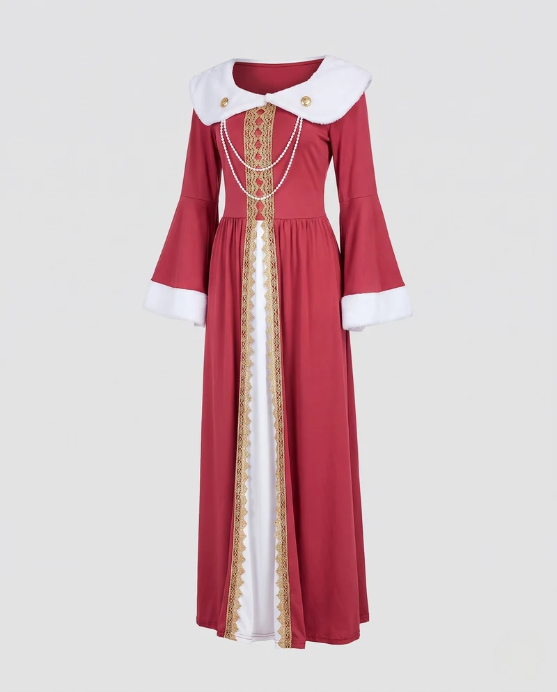 Damen märchenhaftes Königinnenkostüm mit eleganten Details und schimmernder Verzierung Drune