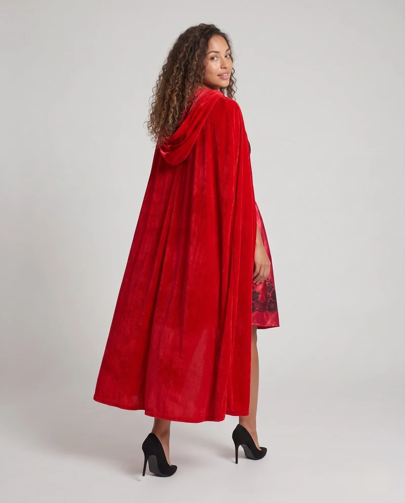 Damen märchenhaftes Kostüm als Rotkäppchen mit elegantem Umhang und detailverliebt gestalteter Corsage Drune