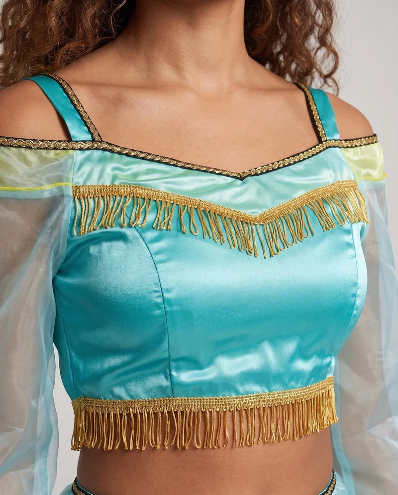 Damen Märchenhaftes Prinzessinnenkostüm mit transparenten Ärmeln und glitzernden Akzenten Drune