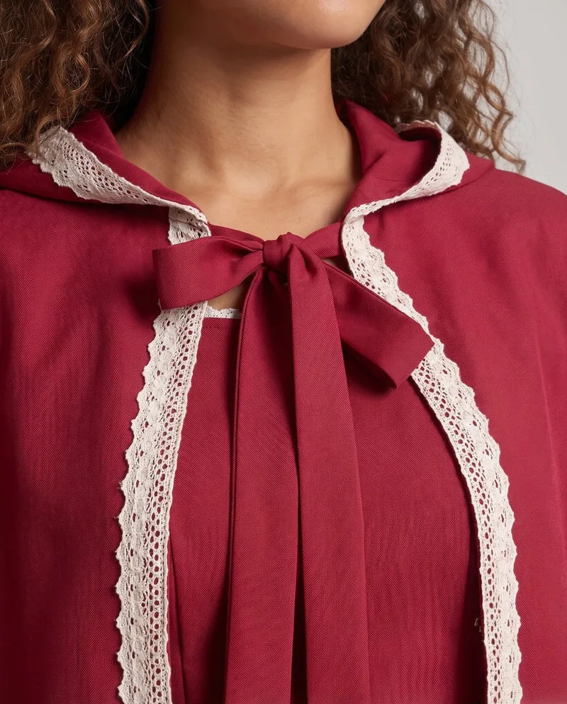 Damen Märchenhaftes Rotkäppchen Kostüm mit Kapuze und elegantem Tüllrock Drune