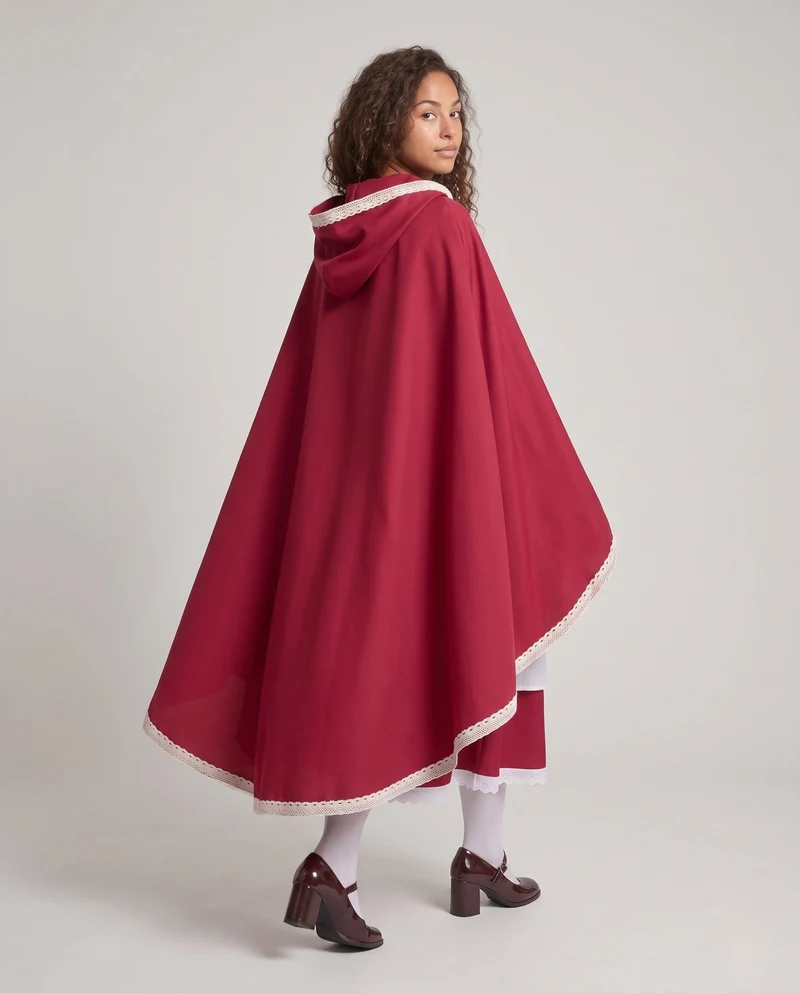 Damen Märchenhaftes Rotkäppchen Kostüm mit Kapuze und elegantem Tüllrock Drune
