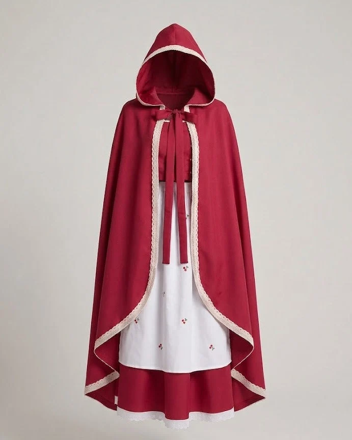 Damen Märchenhaftes Rotkäppchen Kostüm mit Kapuze und elegantem Tüllrock Drune