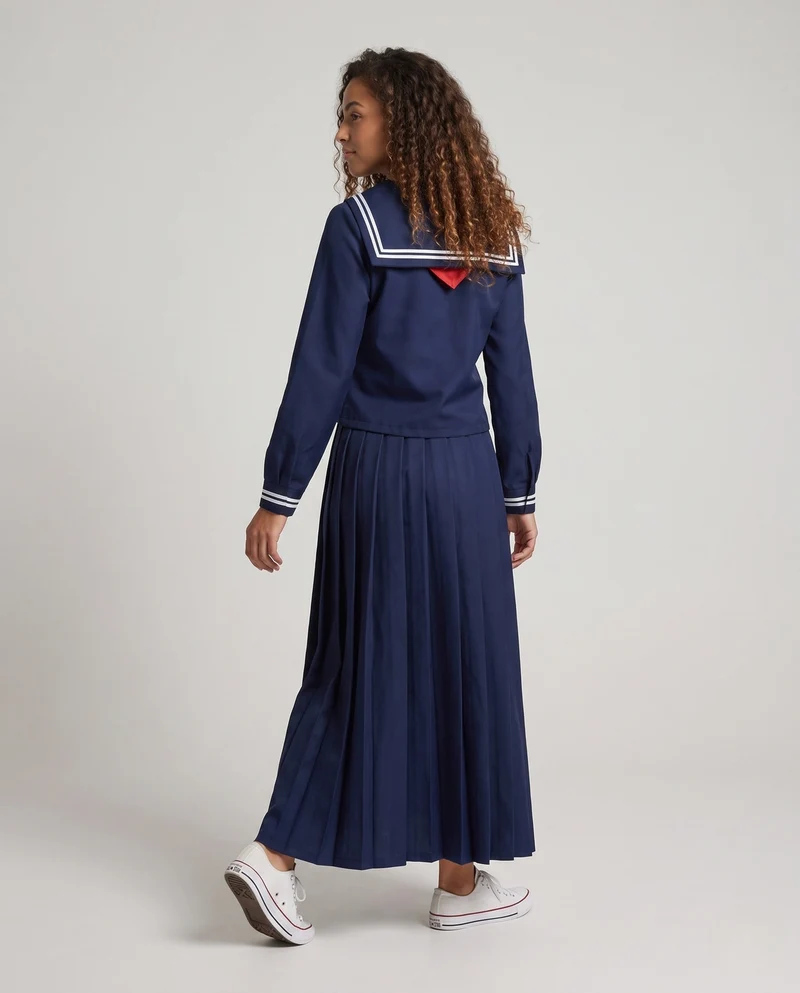 Damen Maritimes Schulkleid mit zweifarbigem Kragen und langen Ärmeln Drune