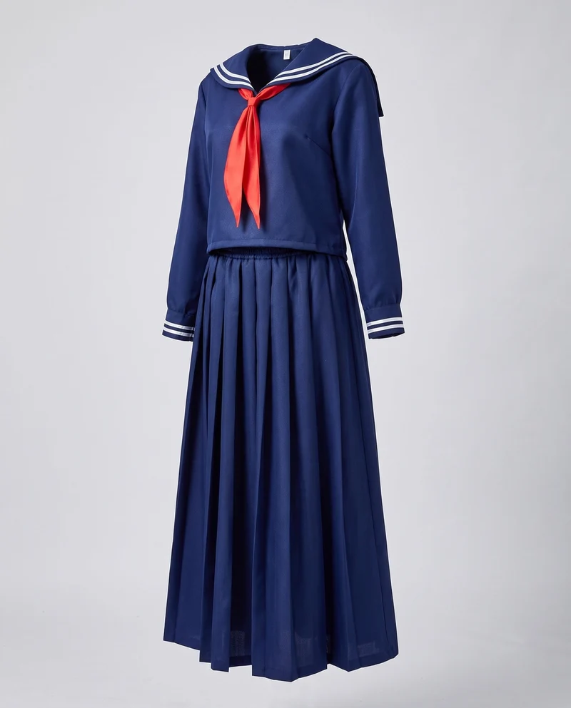 Damen Maritimes Schulkleid mit zweifarbigem Kragen und langen Ärmeln Drune