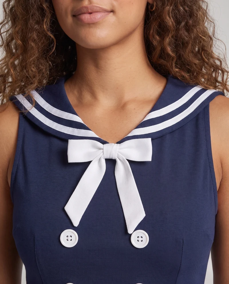 Damen Matrosenkleid mit Schulterkragen und maritimen Akzenten Drune