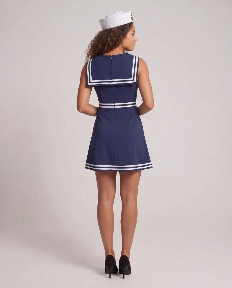 Damen Matrosenkleid mit Schulterkragen und maritimen Akzenten Drune