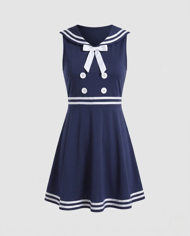 Damen Matrosenkleid mit Schulterkragen und maritimen Akzenten Drune