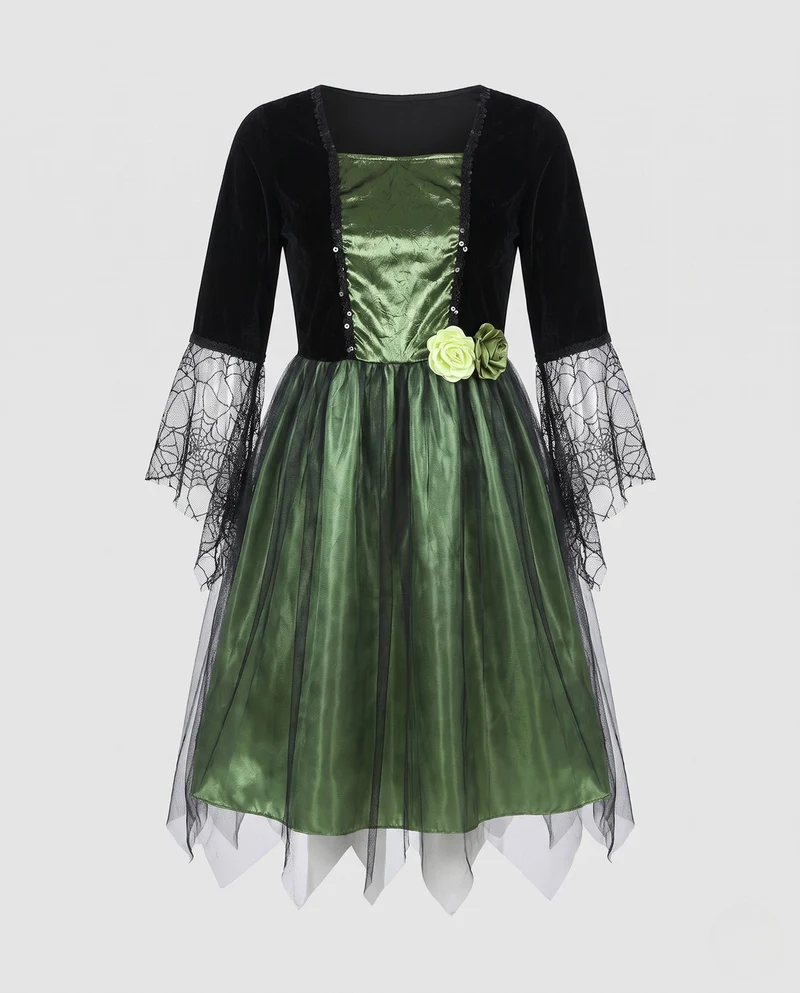 Damen Mystisches Hexenkostüm mit fließendem Tüllrock und verzierter Kragen Drune