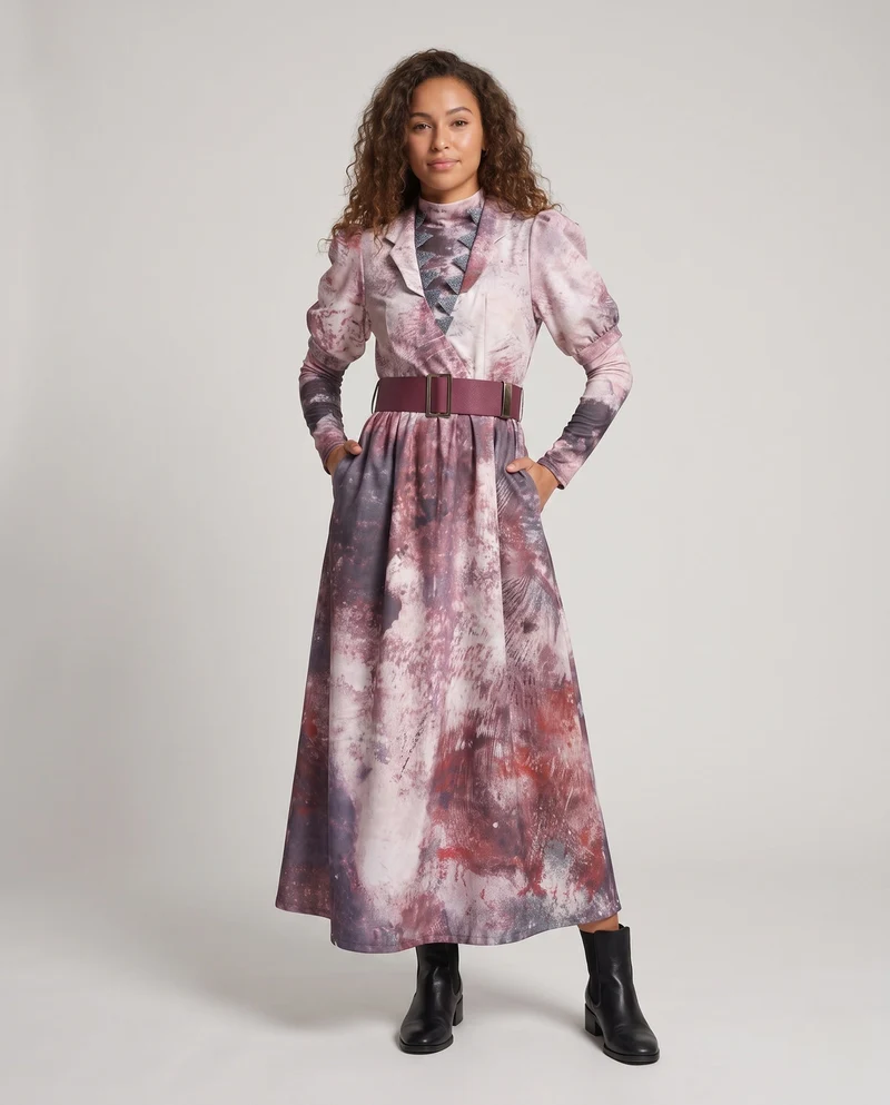 Damen Mystisches langes Kleid mit einzigartigem Print Drune