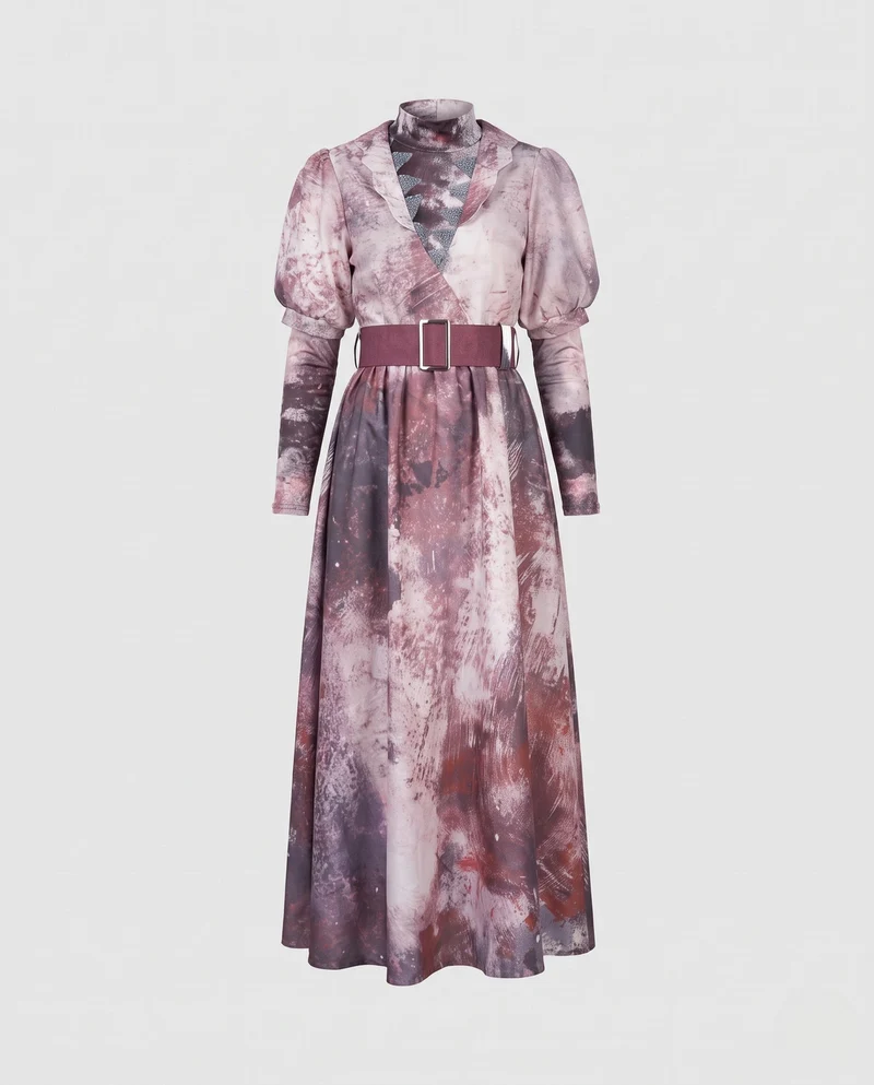 Damen Mystisches langes Kleid mit einzigartigem Print Drune