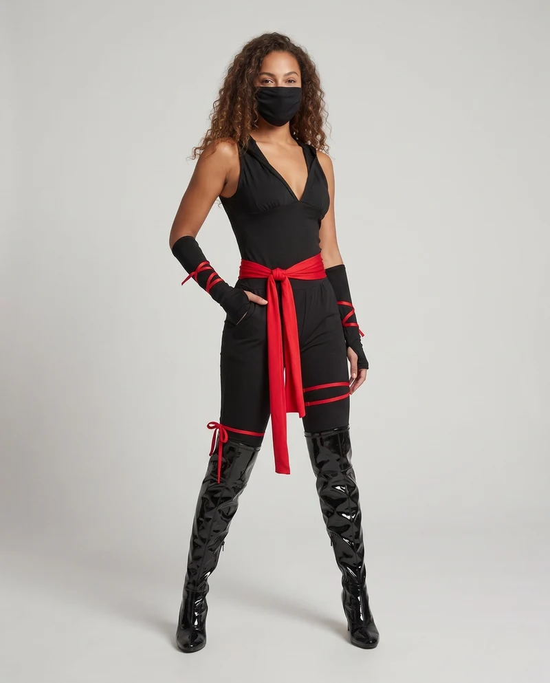 Damen Ninja-Kostüm mit stilistischen Accessoires Drune