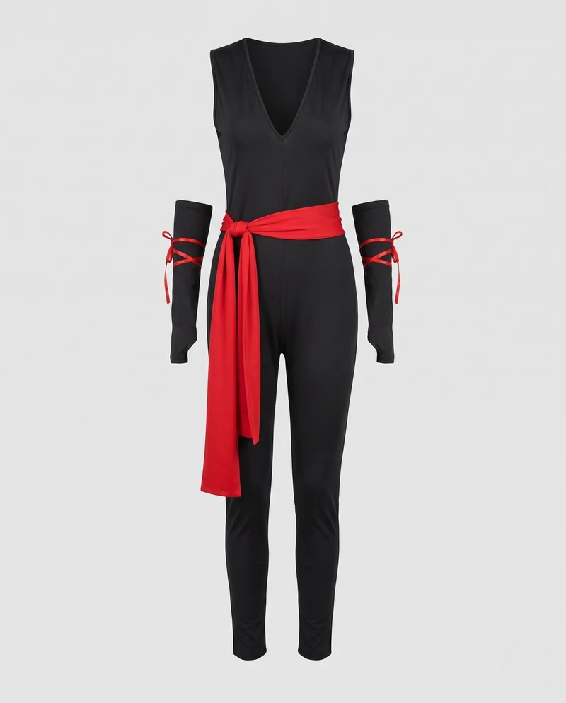 Damen Ninja-Kostüm mit stilistischen Accessoires Drune