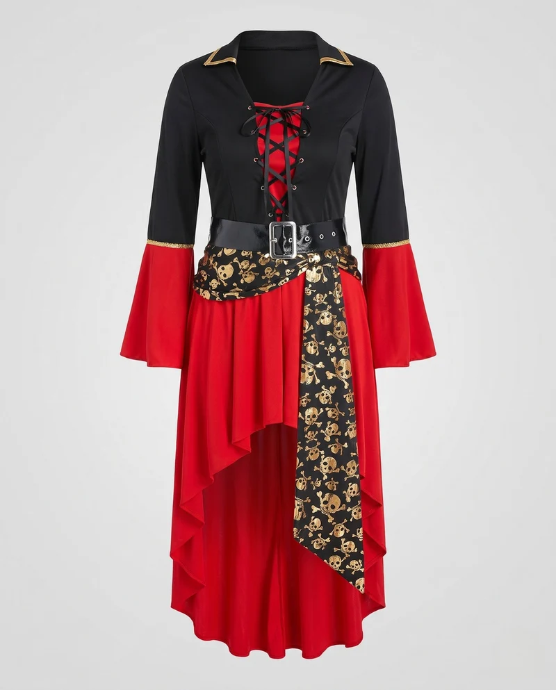 Damen Piratenkostüm mit verziertem Gürtel und eleganten Ärmeln Drune