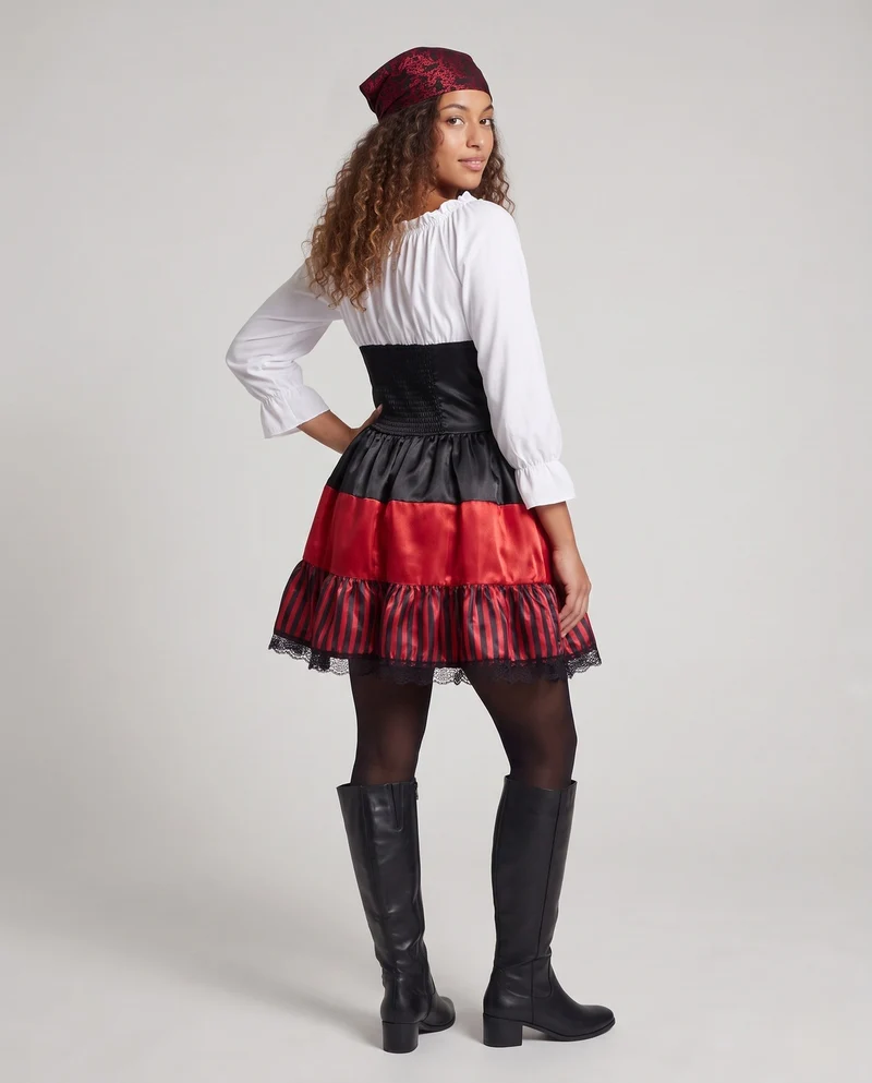 Damen Piratinnen Kostüm mit voluminösem Rock und Rüschendetails Drune
