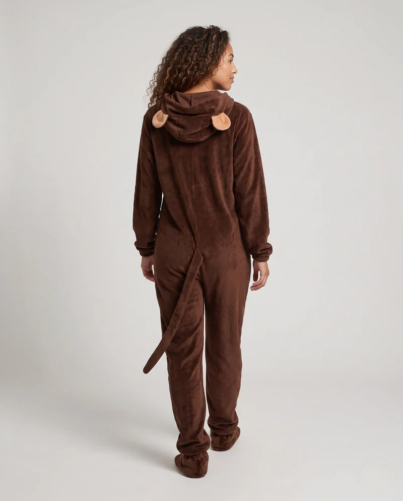 Damen Plüsch Affen Kostüm mit Kapuze und tierischen Details Drune