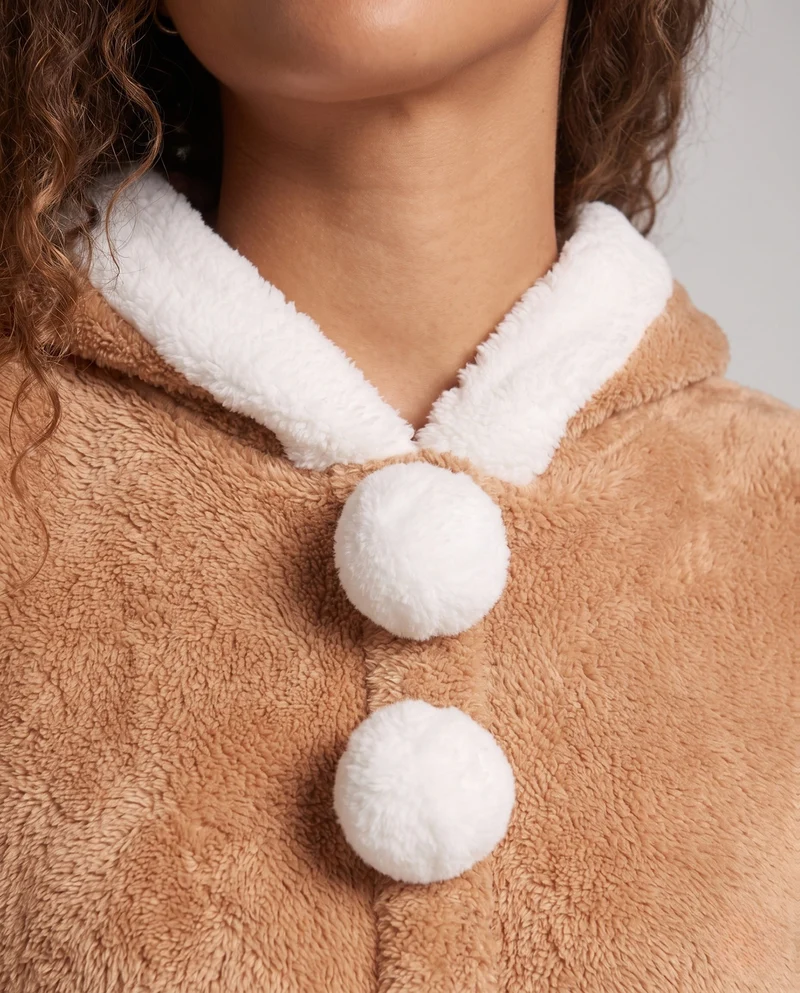 Damen Plüsch Kleidung mit tierischen Ohren und Kapuze Drune