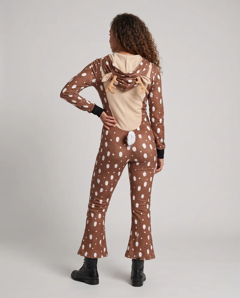 Damen Plüsch Rentier Overall mit Kapuze und niedlichen Details Drune