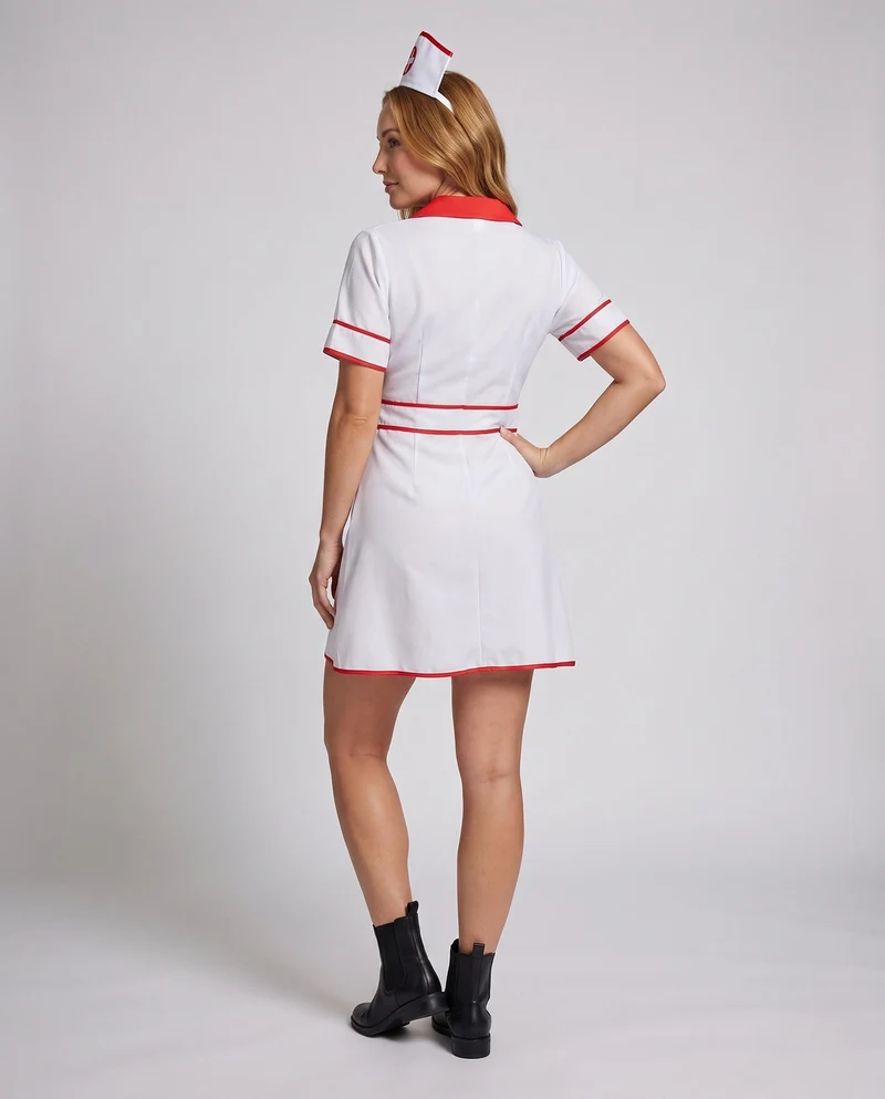 Damen Sexy Krankenschwester Kostüm mit Reißverschluss und detailliertem Design Drune
