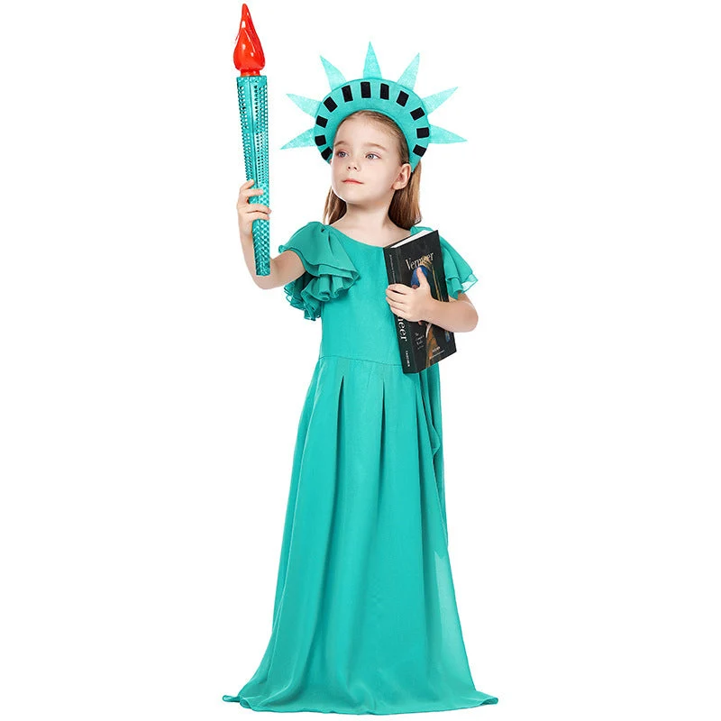Mädchen Kostüm als Freiheitsstatue mit elegantem Kleid und Accessoires Drune