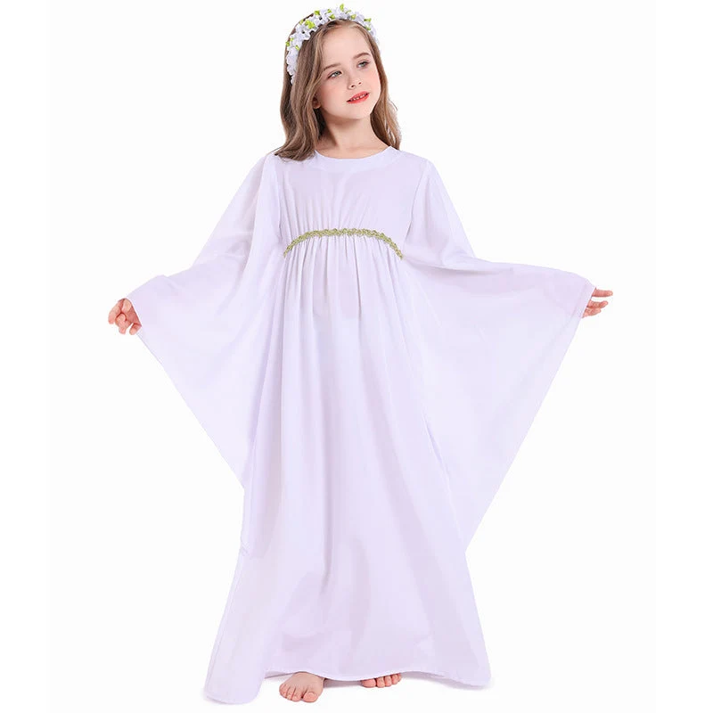 Mädchen märchenhaftes Kleid mit weitem Ärmeln und floralem Gürtel Drune