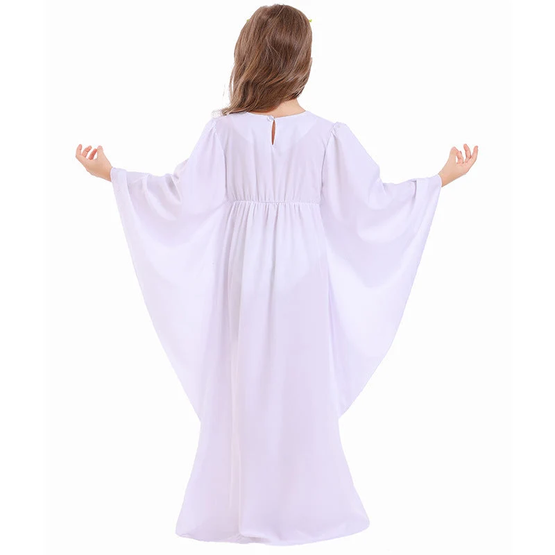 Mädchen märchenhaftes Kleid mit weitem Ärmeln und floralem Gürtel Drune