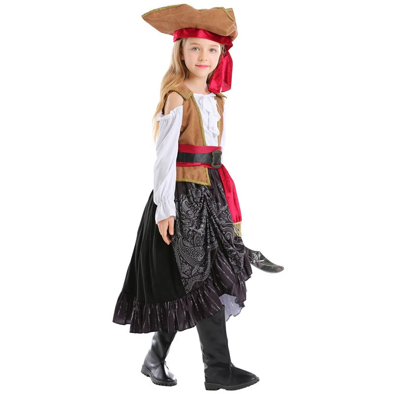 Mädchen Piratenkostüm mit authentischen Accessoires und schwingendem Rock Drune