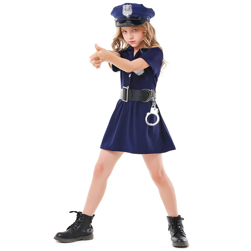 Mädchen Polizeikostüm mit Rock und Modischen Accessoires Drune