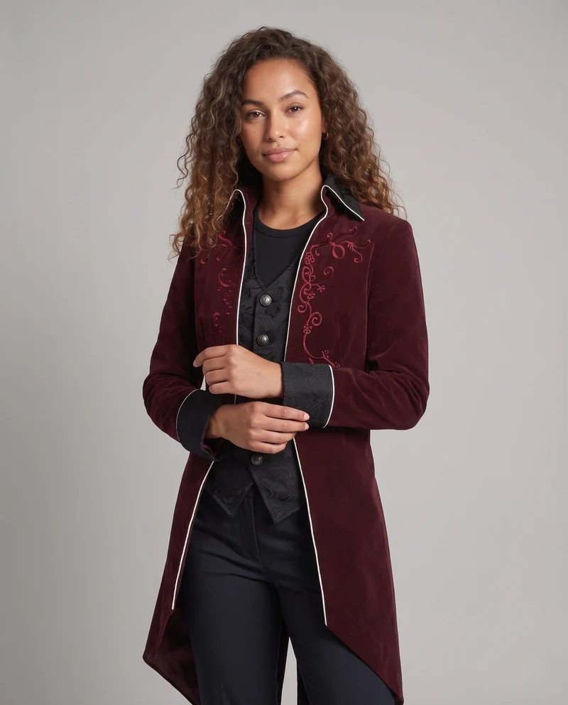 Damen Eleganter Gothic-Mantel mit kunstvollen Verzierungen Drune