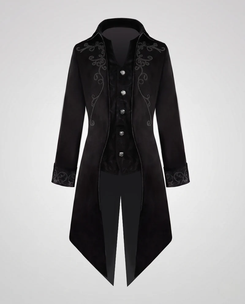 Damen eleganter Gothic-Mantel mit kunstvollen Verzierungen und asymmetrischem Saum Drune