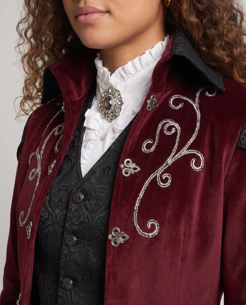 Damen eleganter Gothic-Mantel mit kunstvollen Verzierungen und asymmetrischem Schnitt Drune