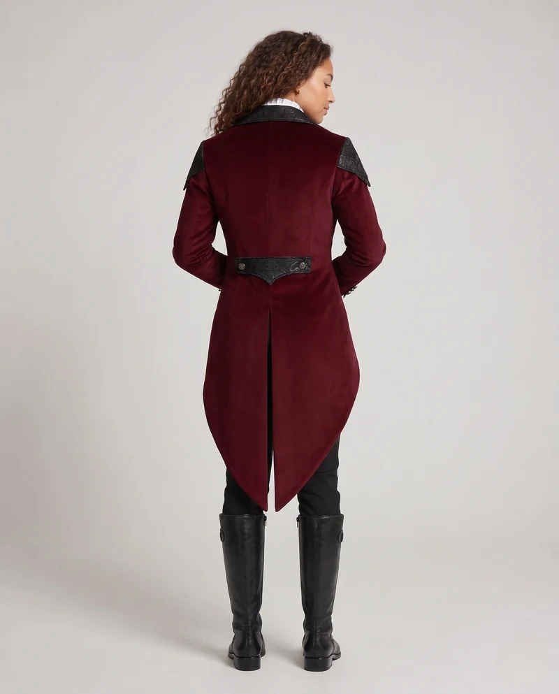 Damen eleganter Gothic-Mantel mit kunstvollen Verzierungen und asymmetrischem Schnitt Drune