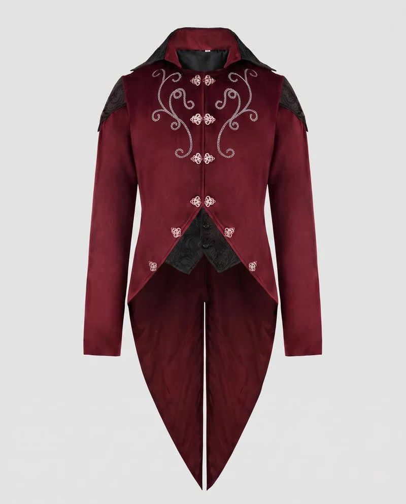 Damen eleganter Gothic-Mantel mit kunstvollen Verzierungen und asymmetrischem Schnitt Drune