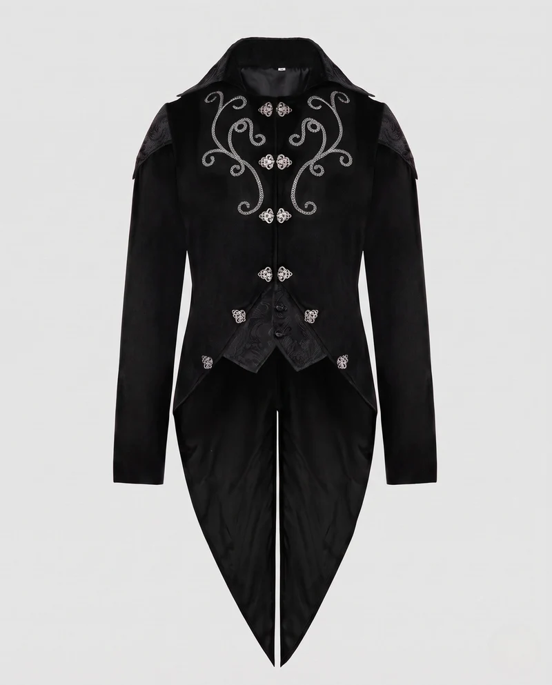 Damen eleganter Gothic-Mantel mit kunstvollen Verzierungen und asymmetrischem Schnitt Drune