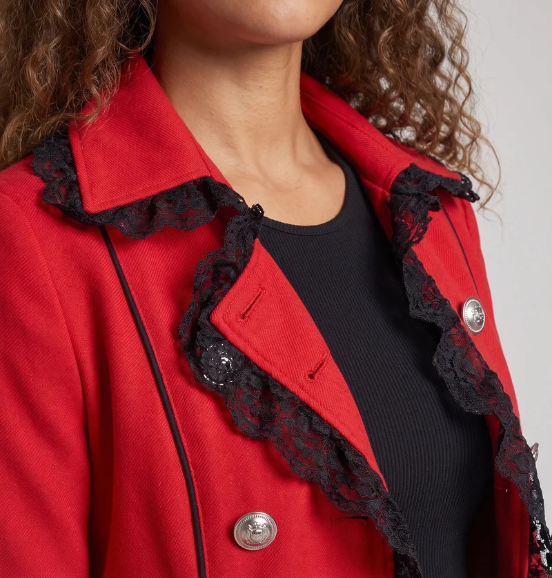 Damen Eleganter Gothic-Mantel mit Rüschendetails und kunstvollen Knöpfen Drune