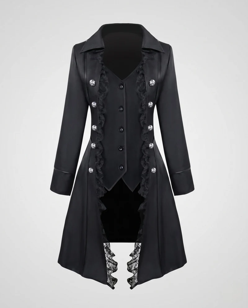 Damen Eleganter Gothic-Mantel mit Rüschendetails und kunstvollen Knöpfen Drune