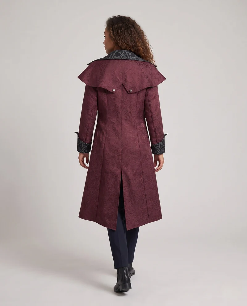 Damen Eleganter Gothik-Mantel mit floralem Muster und hohem Kragen Drune