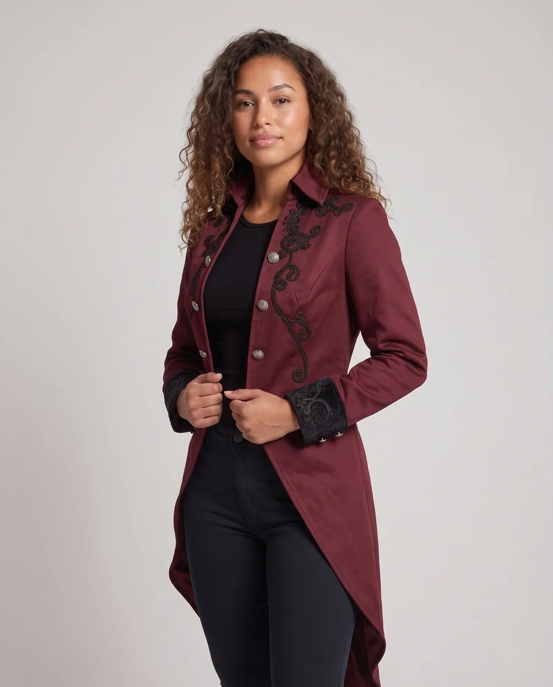 Damen eleganter historischer Mantel mit kunstvollen Verzierungen Drune