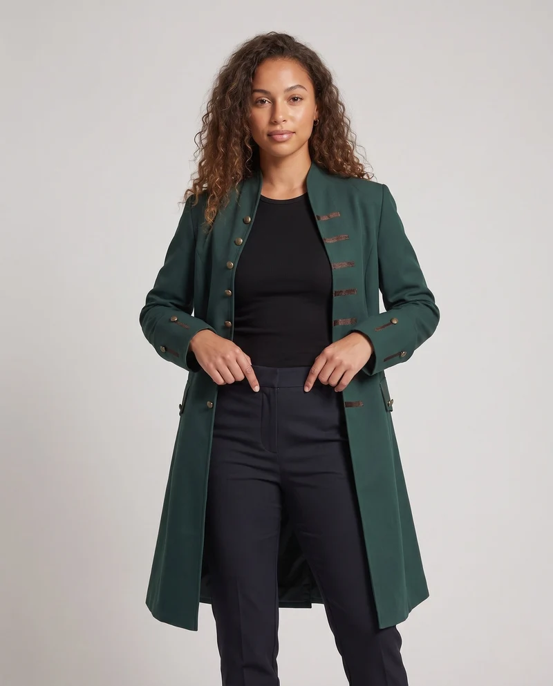 Damen eleganter historischer Umhang mit kunstvollen Knöpfen und weiten Ärmeln Drune