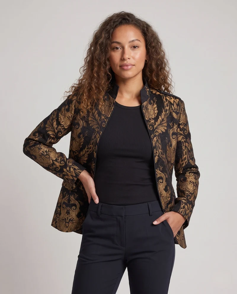 Damen Eleganter Jacquard-Mantel mit kunstvollen Verzierungen Drune