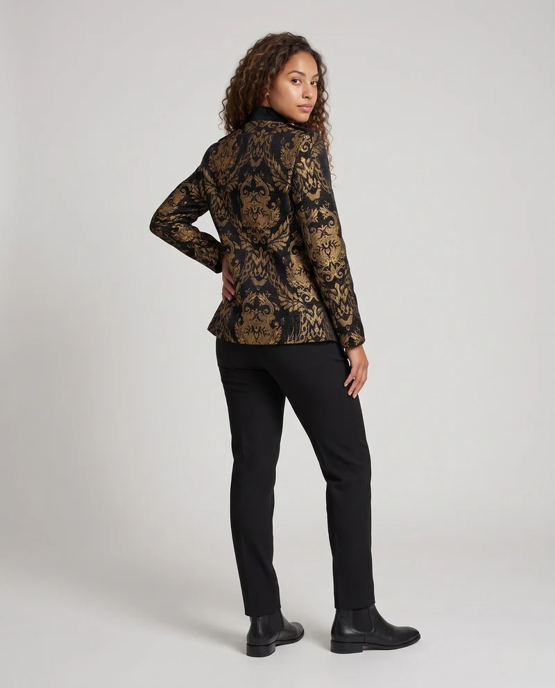 Damen Eleganter Jacquard-Mantel mit kunstvollen Verzierungen Drune