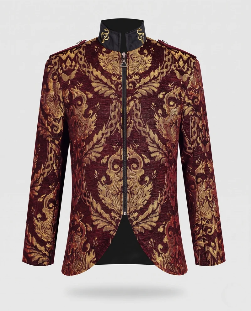 Damen Eleganter Jacquard-Mantel mit kunstvollen Verzierungen Drune
