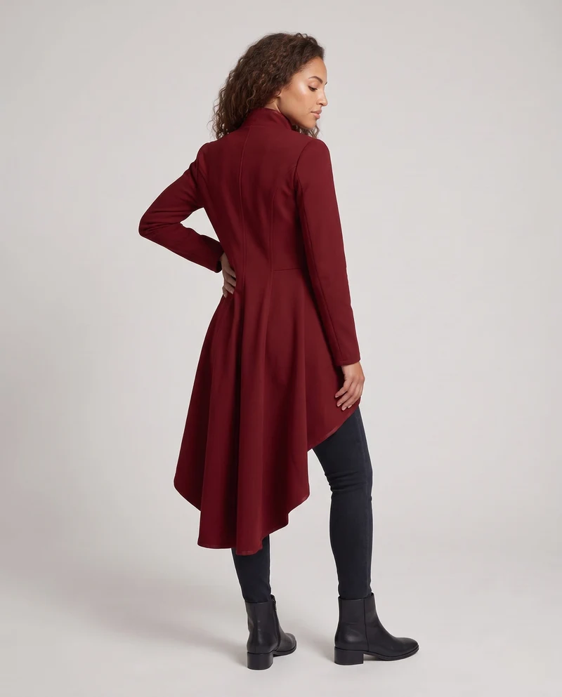 Damen Eleganter Kapuzenmantel mit asymmetrischem Saum und kunstvollen Knöpfen Drune