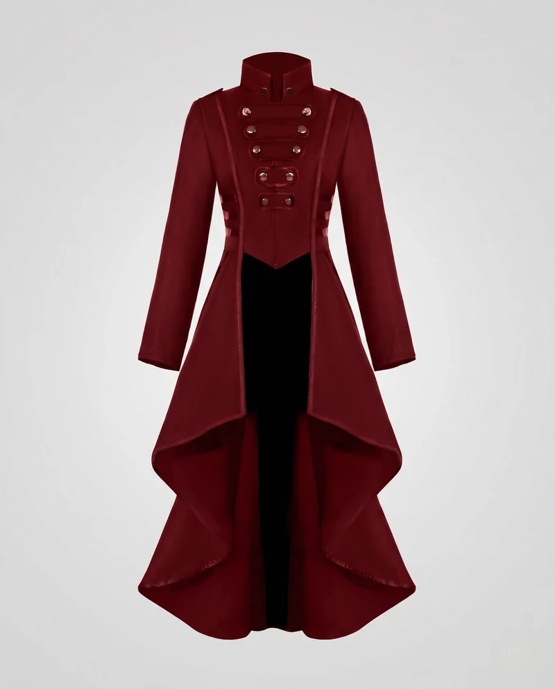 Damen Eleganter Kapuzenmantel mit asymmetrischem Saum und kunstvollen Knöpfen Drune
